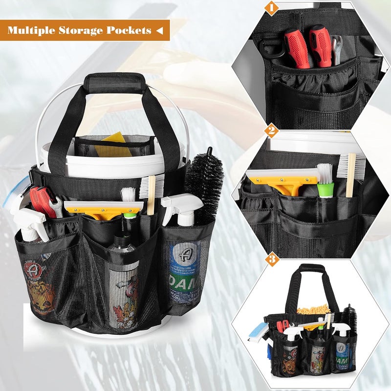 HODRANT 5 Gallon Bucket Organizer with Anti-fall Hooks & Buckle, Car Wash Bucket Caddy with Mesh Pockets, 5 Gallon Cleaning Tools Bag for Home, Auto, Garden & Fishing - Image 3